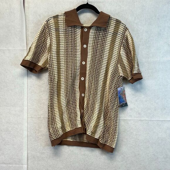 MASSIVE Luxury Men’s Small Knit Crocheted Sweater Polo Shirt Grandpa Resort NWT - Picture 1 of 15